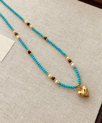 Original Design Blue Copper Alloy Turquoise Tiger's Eye Pendant Necklace
