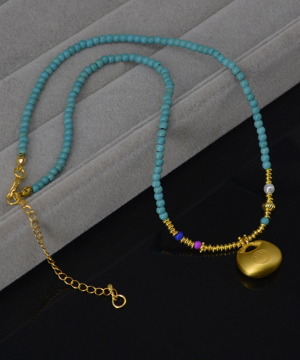 Original Design Blue Copper Overgild Turquoise Pendant Necklace