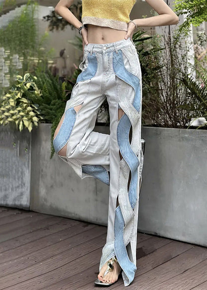 Original Design Blaue Jeans mit hohem Bund und Cut-Outs für den Sommer