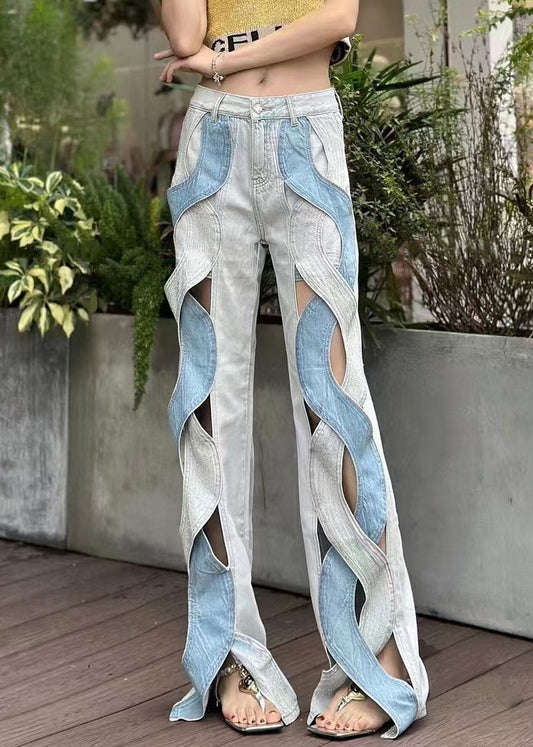 Original Design Blaue Jeans mit hohem Bund und Cut-Outs für den Sommer