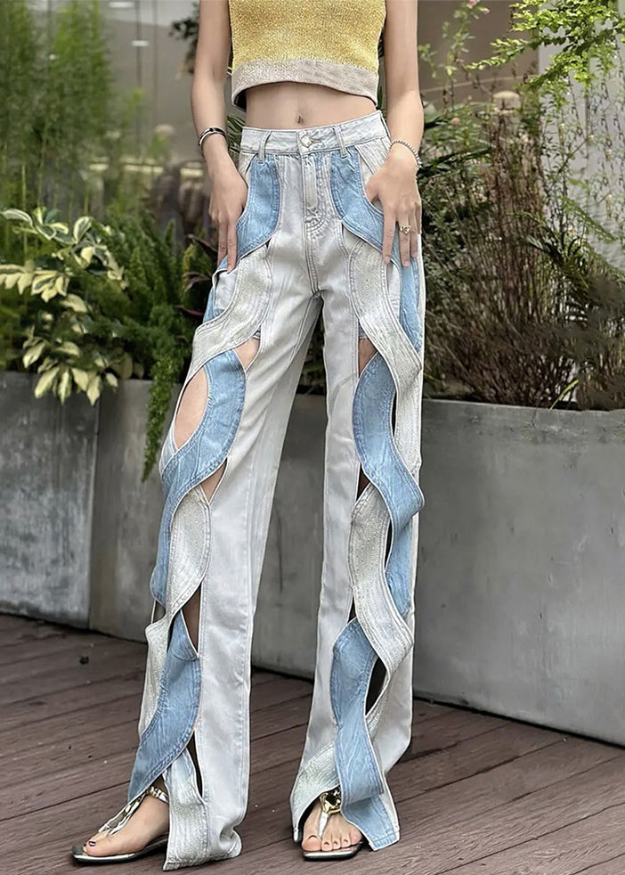 Original Design Blaue Jeans mit hohem Bund und Cut-Outs für den Sommer