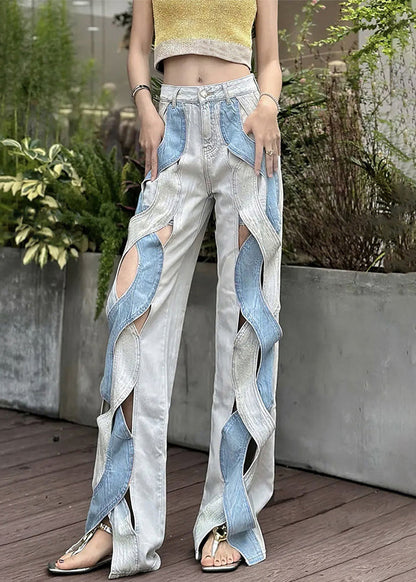 Original Design Blaue Jeans mit hohem Bund und Cut-Outs für den Sommer