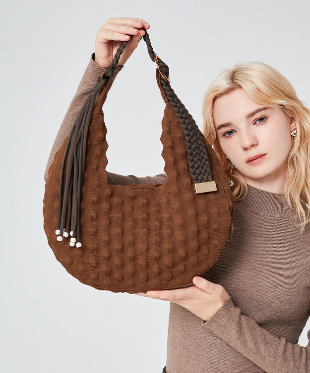 Original Design braune Baumwoll-Hobo-Tasche mit großem Fassungsvermögen