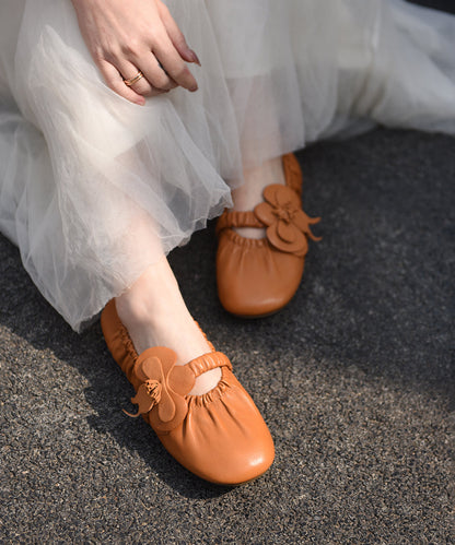 Original Design Brown Penny Loafers Splicing Floral