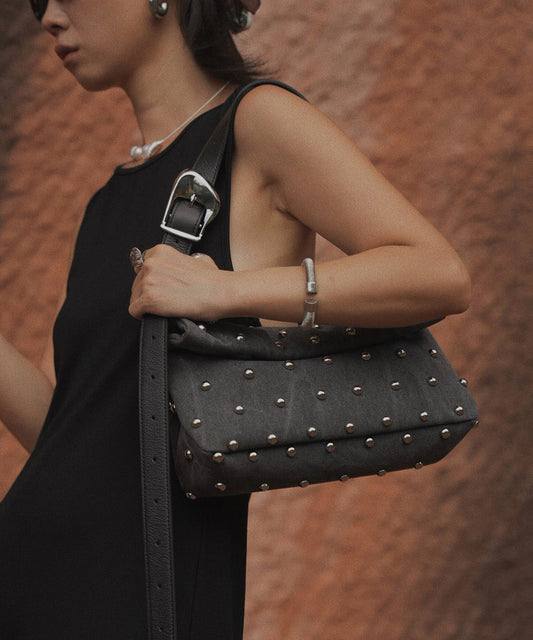 Original Design Brown Rivet Suede Shoulder Bag