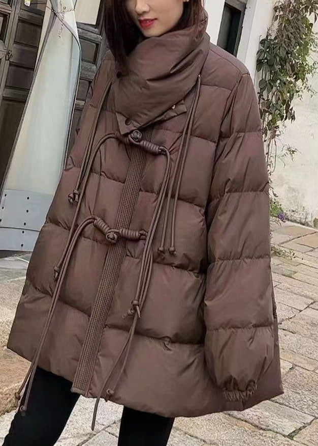 Original Design Schokoladenbrauner Schalkragen Orientalischer Knopf Entendaunen-Wintermantel
