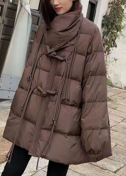Original Design Schokoladenbrauner Schalkragen Orientalischer Knopf Entendaunen-Wintermantel