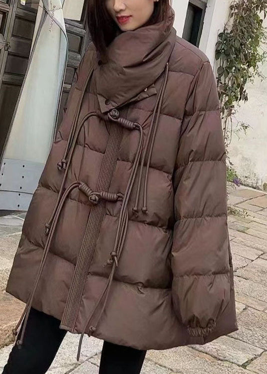 Original Design Schokoladenbrauner Schalkragen Orientalischer Knopf Entendaunen-Wintermantel