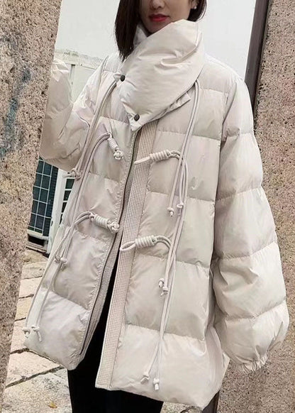 Original Design Schokoladenbrauner Schalkragen Orientalischer Knopf Entendaunen-Wintermantel