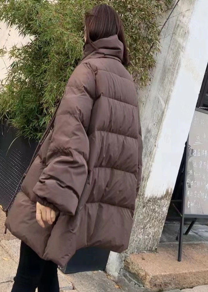 Original Design Schokoladenbrauner Schalkragen Orientalischer Knopf Entendaunen-Wintermantel