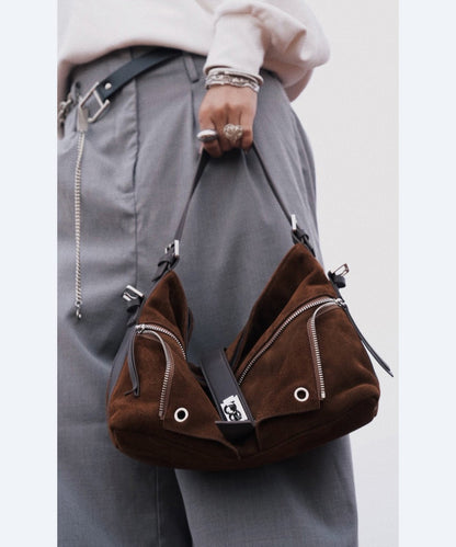 Original Design Coffee Zippered Suede Hobo Bag