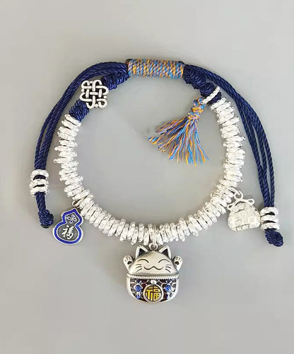 Original Design Colorblock 925 Lucky Cat Broken Silver Charm Armband