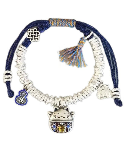 Original Design Colorblock 925 Lucky Cat Broken Silver Charm Armband