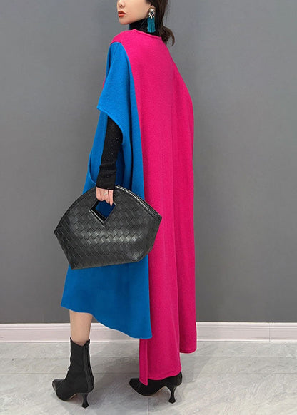 Original Design Colorblock O-Ausschnitt Asymmetrische Patchwork Baumwolle Lange Kleider