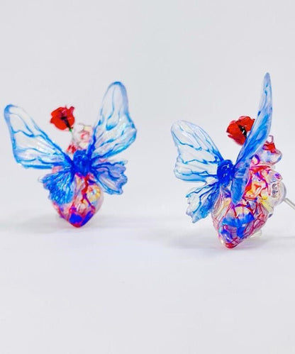 Pendientes de mariposa de resina en plata de ley con diseño original en bloques de color