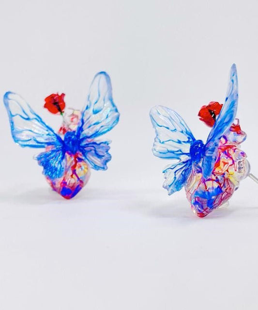 Pendientes de mariposa de resina en plata de ley con diseño original en bloques de color