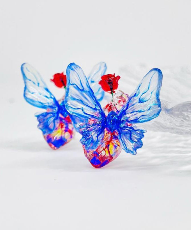 Pendientes de mariposa de resina en plata de ley con diseño original en bloques de color