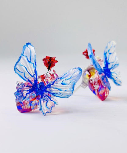 Pendientes de mariposa de resina en plata de ley con diseño original en bloques de color