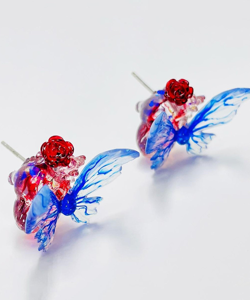 Pendientes de mariposa de resina en plata de ley con diseño original en bloques de color