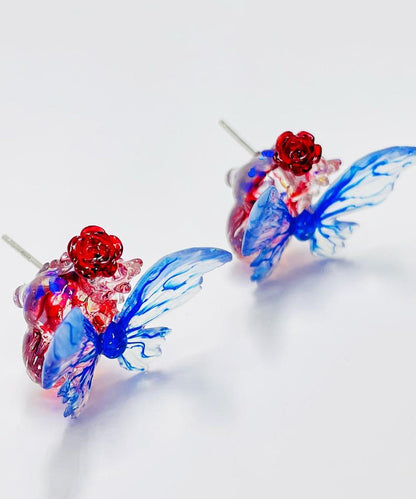 Pendientes de mariposa de resina en plata de ley con diseño original en bloques de color