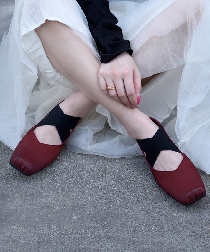 Original Design Cross Strap Splicing Flats Mulberry Cowhide Leather