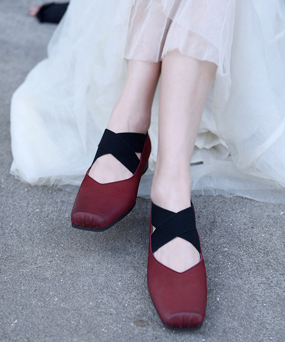 Original Design Cross Strap Splicing Flats Mulberry Cowhide Leather