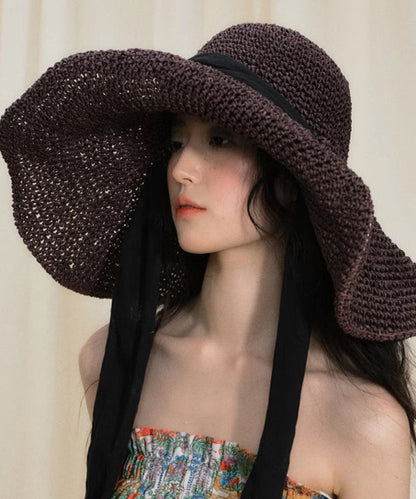 Original Design Dark Purple Big Brim Beach Vacation Breathable Sun Hat