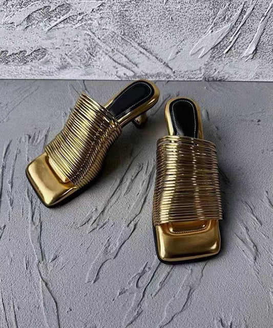 Original Design Gold Blockabsatz Slide Sandalen Peep Toe