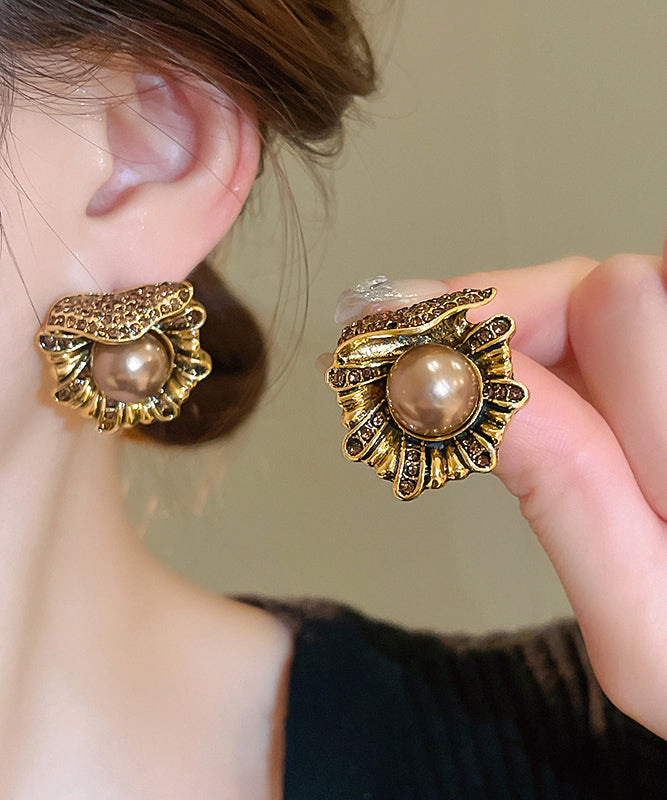 Original Design Gold Copper Alloy Zircon Pearl Stud Earrings