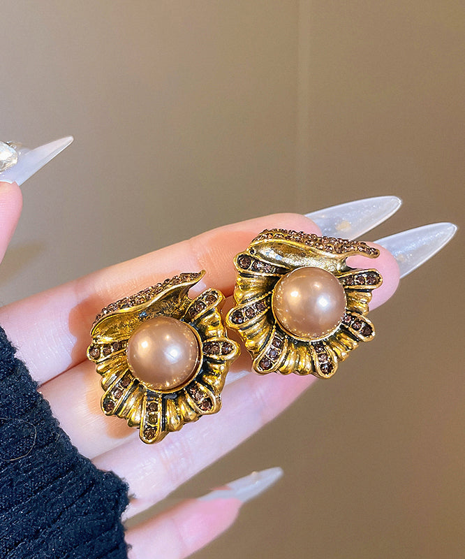 Original Design Gold Copper Alloy Zircon Pearl Stud Earrings