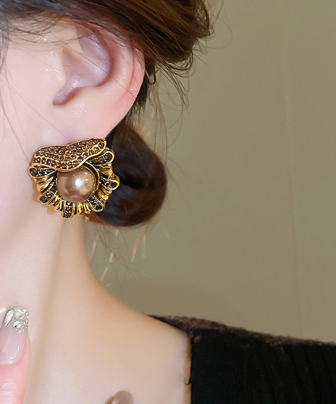 Original Design Gold Copper Alloy Zircon Pearl Stud Earrings