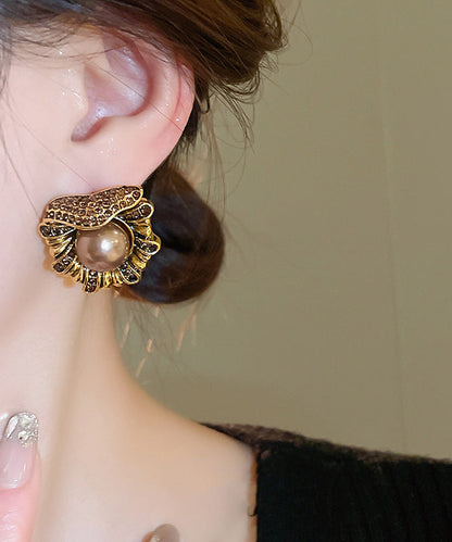 Original Design Gold Copper Alloy Zircon Pearl Stud Earrings