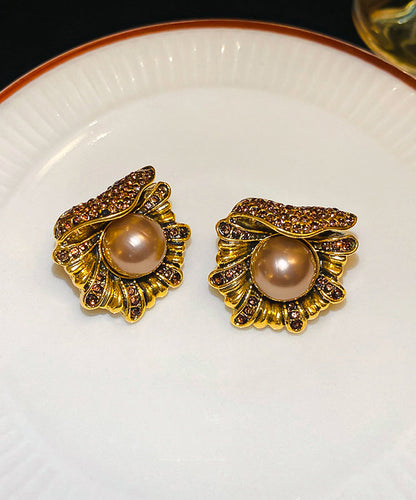 Original Design Gold Copper Alloy Zircon Pearl Stud Earrings
