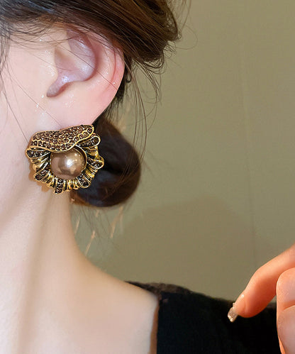 Original Design Gold Copper Alloy Zircon Pearl Stud Earrings