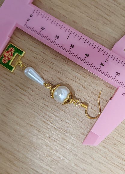 Pendientes colgantes de perlas con diseño original de candado dorado y gotas de agua