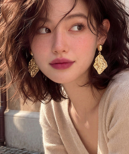 Original Design Gold Metal Alloy Wrinkled Drop Earrings