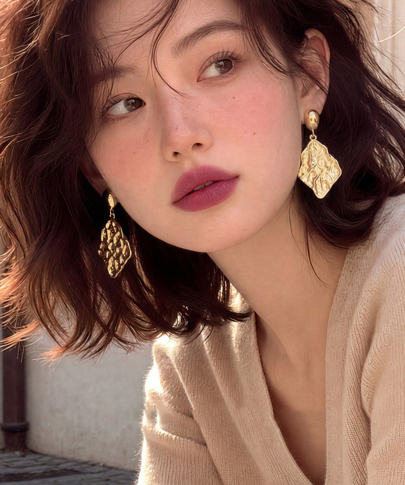 Original Design Gold Metal Alloy Wrinkled Drop Earrings