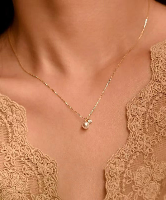 Original Design Gold Pearl Zircon Pendant 14K Gold Necklace