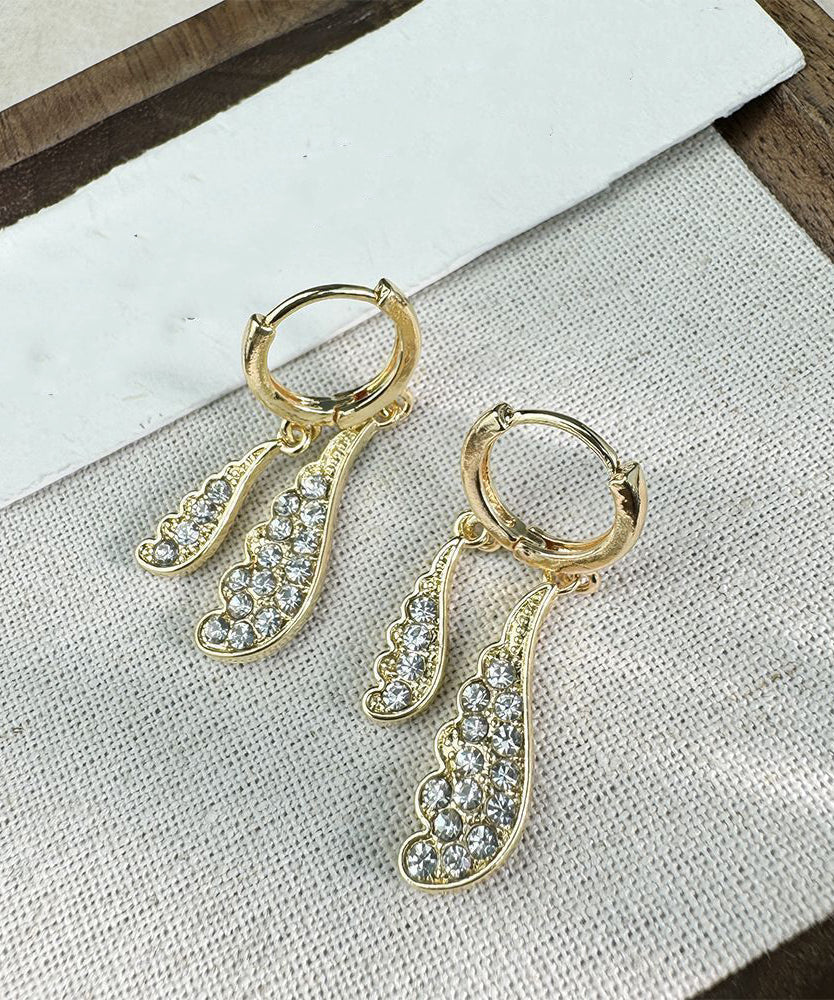 Pendientes de aro con diseño original de acero inoxidable dorado y circonitas en forma de gota de agua.