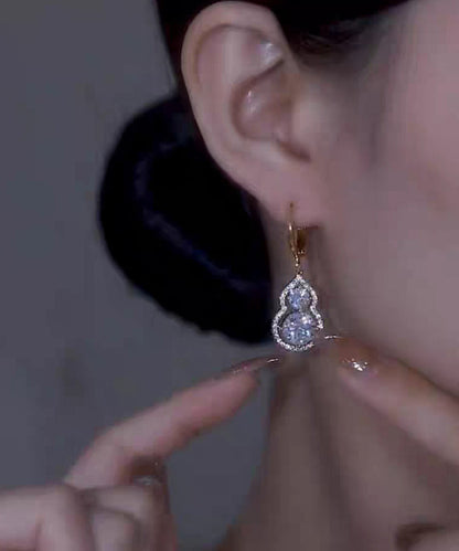 Original Design Gold Sterling Silver Overgild Zircon Calabash Drop Earrings