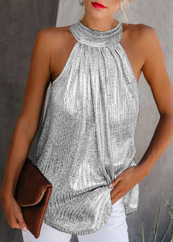Original Design Gold Turtleneck Wrinkled Top Sleeveless