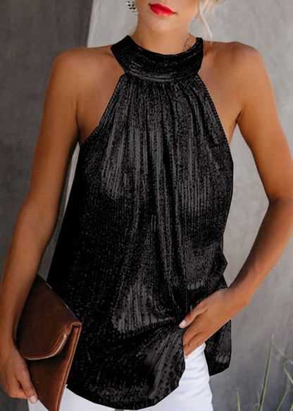 Original Design Gold Turtleneck Wrinkled Top Sleeveless