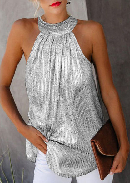 Original Design Gold Turtleneck Wrinkled Top Sleeveless