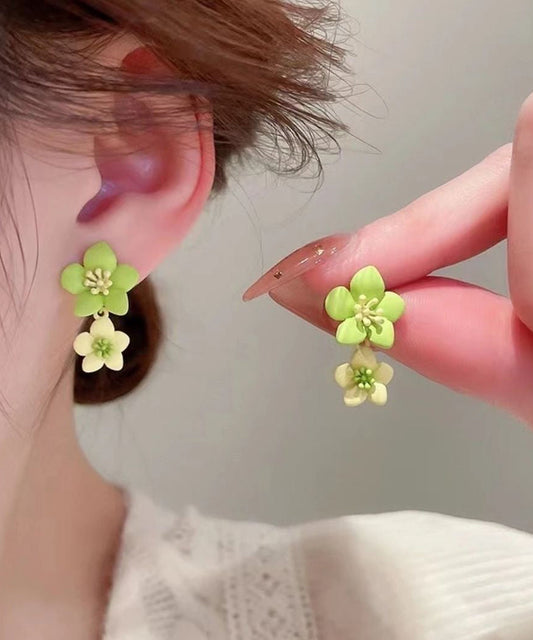 Original Design Green Alloy Floral Drop Earrings