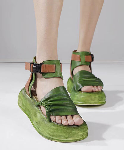 Original Design Grüne Rindsleder Plateau Sandalen Peep Toe