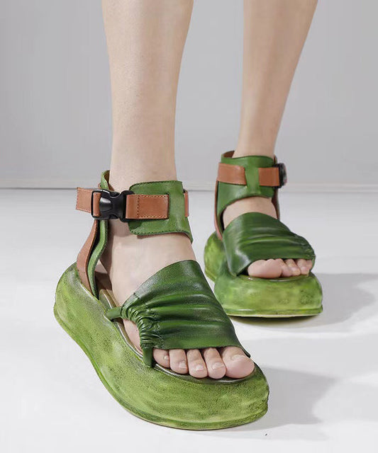 Original Design Grüne Rindsleder Plateau Sandalen Peep Toe