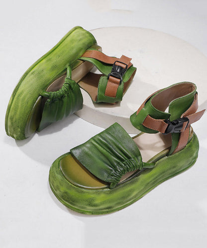 Original Design Grüne Rindsleder Plateau Sandalen Peep Toe