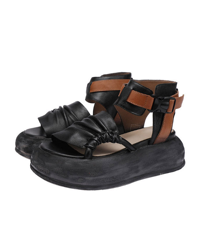 Original Design Grüne Rindsleder Plateau Sandalen Peep Toe