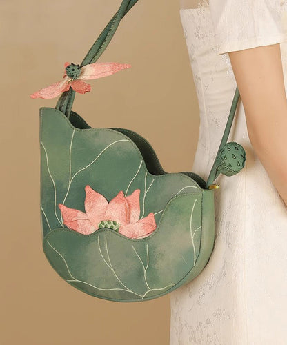Original Design Green Lotus Embroidered CrossBody Bag