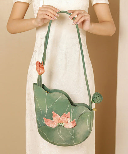 Original Design Green Lotus Embroidered CrossBody Bag